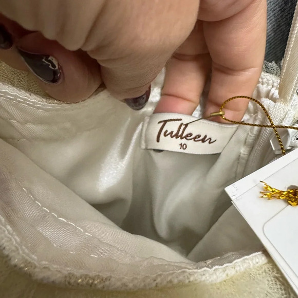 Tulleen One Shoulder Tulle Gold Ivory Solita Flower Girl Formal Dress Gown - Picture 7 of 7